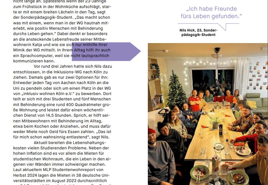 Ausschitt des Magazin Artikels mit viel Text und einem Bild der WG-Weihnachtsfeier.